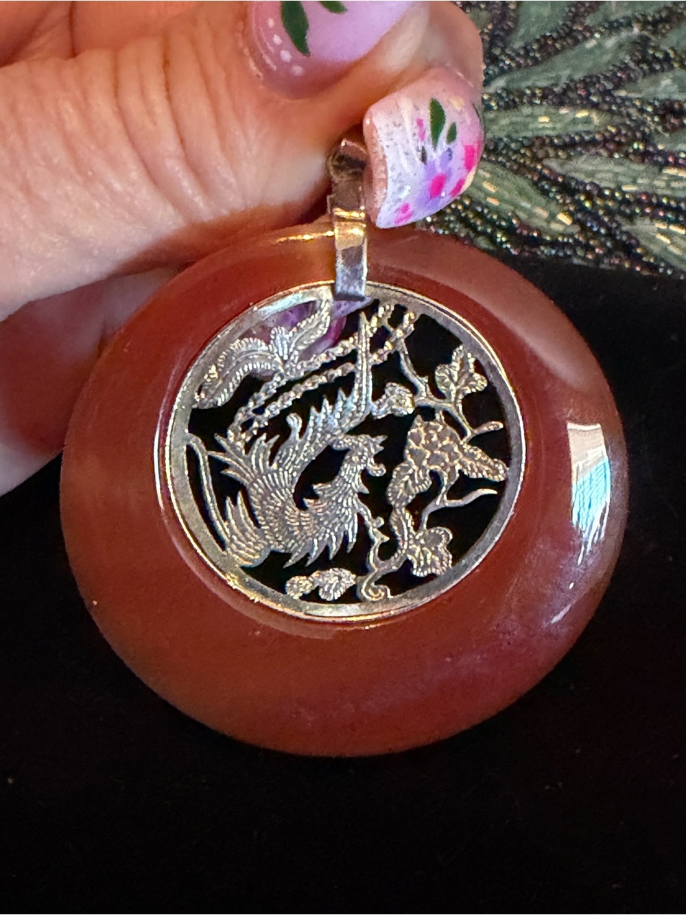 Vintage Chinese Faux Carnelian Pendant